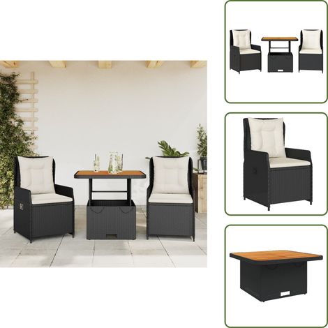 Cuscini da giardino - vidaXL Set da Bistrò 3 pz con Cuscini Nero in Polyrattan - Poltrone da giardino