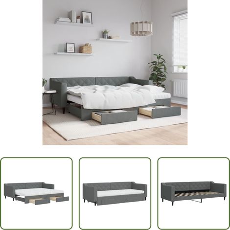 vidaXL Doppelbett - Tagesbett Ausziehbar mit Schubladen Dunkelgrau 80x200 cm Stoff (1/5)