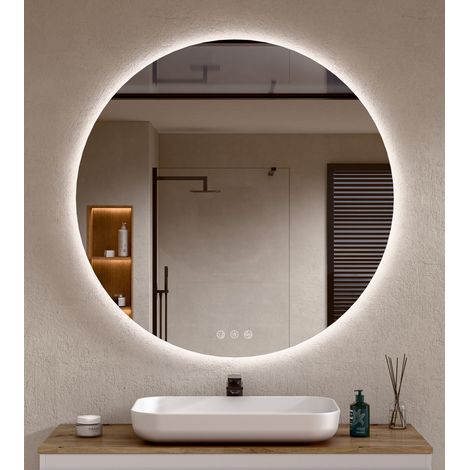 BELLOBATH - Miroir Rond de Salle de Bain avec Éclairage LED, 3 Teintes de Lumière et Intensité Réglable, Antibuée - Éclairage Indirect - Ø 100 cm (1/5)