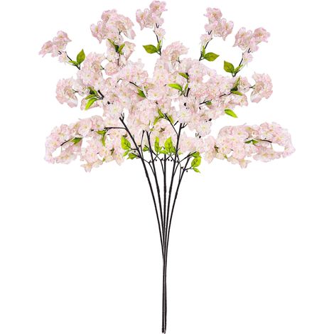 Ramas artificiales de cerezo en flor + 5 tallos, ramificadas en 4 direcciones, densas, rosa claro, ramificadas en 3/4 direcciones, decoración de árbol de cerezo cortado, curvadas, preventa (1/5)