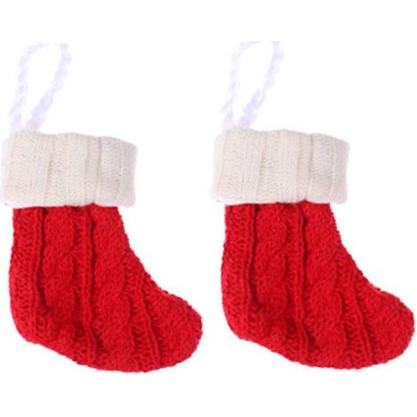 Lot de 2 pochettes à couverts en tricot, décorées de chaussettes de Noël. Adorables sacs à couverts.-11X9X1cm
