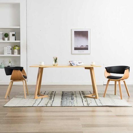 vidaXL Sillas de comedor 2 uds madera curvada y cuero sintético negro (1/5)