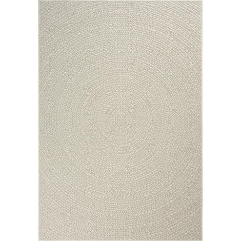 Tapis extérieur intérieur 140x200 crème LYN13 REZY aspect jute motif rond  ton sur ton