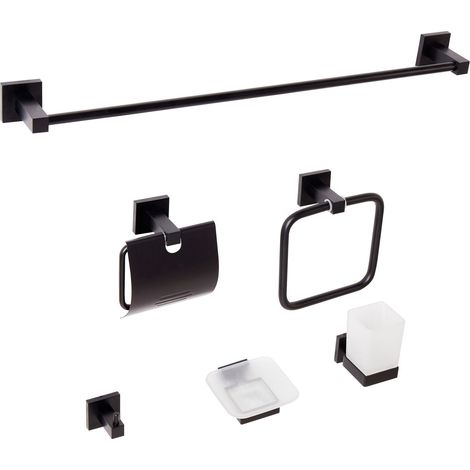 Badaccessoires Set 6-teilig UVITA mit Handtuchstangen und -haken Schwarz