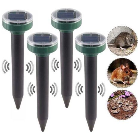 Lot de 4 répulsifs solaires anti-taupes à énergie solaire à ultrasons pour animaux de jardin, pelouse, jardin, débarrassez-vous des taupes campagnols gopher rats rongeurs