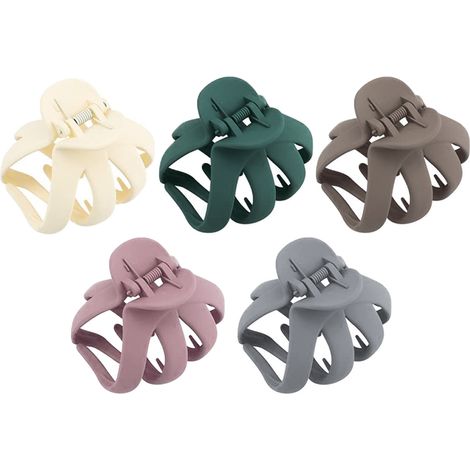 Lot de 5 pinces à cheveux pieuvre mates, pinces à cheveux pieuvre pour femmes, résistantes et antidérapantes, pour cheveux épais et moyens, grande pince à cheveux en forme de griffe d'araignée