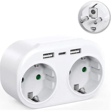 Adaptateur Prise EU 1-en-2 avec Ports USB et AC 16A – Multiprise Murale pour Maison et Bureau (1/5)