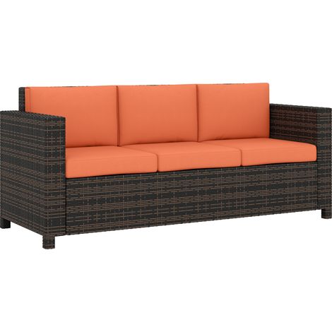 Outsunny Rattan Wicker 3-seater Sofa Chair Patio Furniture, Orange