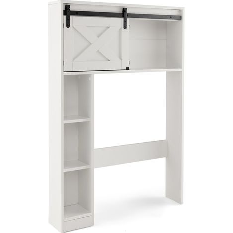 Organizzatore da bagno indipendente con porta scorrevole ripiani di stoccaggio, Armadietto della toilette Bianco (1/4)