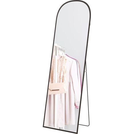 Espejo De Longitud Completa 64" X 20" Espejo De Pared Con Soporte Marco De Aleación De Aluminio Espejo De Pie Para Sala De Estar Dormitorio Negro