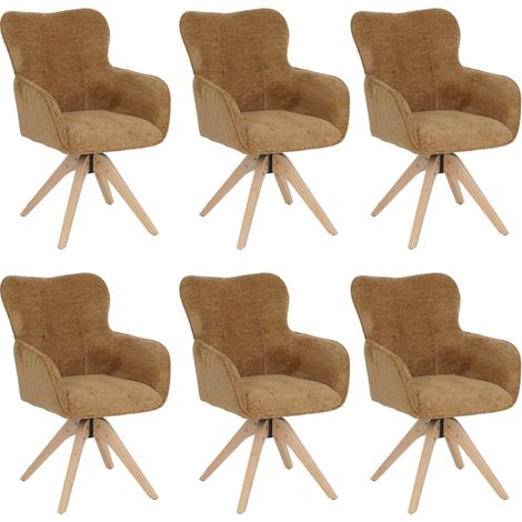 [NEUWERTIG] 6er-Set Esszimmerstuhl HHG-703, Küchenstuhl Armlehne drehbar Auto-Return, Stoff Chenille (680g/m²) Holz MVG senfgelb