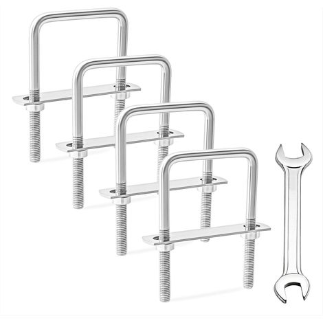 Boulons en U 4 Set M8 U-Bolts en Acier Inoxydable Boulon en Carrés avec Écrou Plaques Rondelle et Clé pour Fixation des Tuyaus de Remorquage de Réparation Voiture (M8 60x100mm) (1/5)