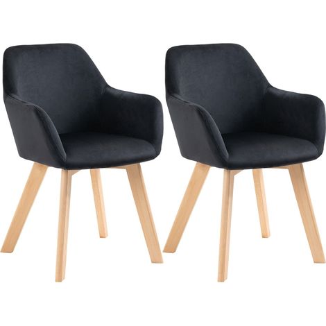Küchenstühle 2er Set, Belastbarkeit 120 kg, ergonomisch, mit verlängerten Armlehne, Rückenlehne, Polyester, Holz, 54x57x80 cm, Schwarz