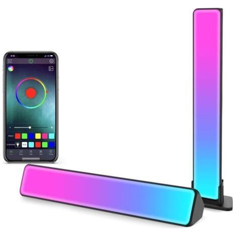 Smart LED Lampe, Lot de 2 RGB Smart Lampe Bureau avec 19 Effets D'éclairage et Musique, Gaming Lampe, Lumière D'ambiance, Smart Flow Light Bar pour TV, PC, décoration de chambre (Rouge) [Classe énergé (1/5)