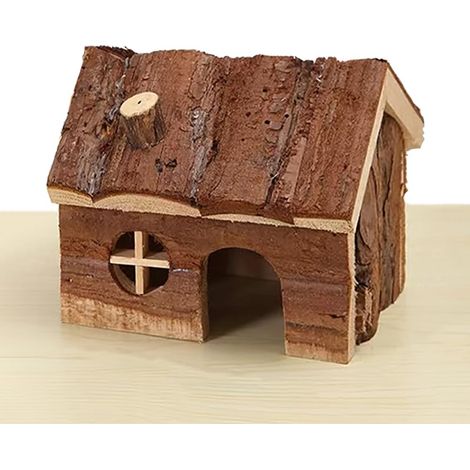Maison en bois d'écorce pour hamster - Plateforme - Décoration pour hamster - Cachette pour animal domestique - Abri pour hamster (19 x 10 x 13 cm)