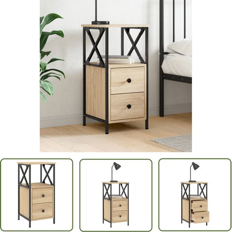 The Living Store Table de chevet chêne sonoma 34x35,5x70 cm bois d'ingénierie - Table De Chevet - Meuble De Chambre - Table D'appoint - Commode - Étagère Murale (1/5)