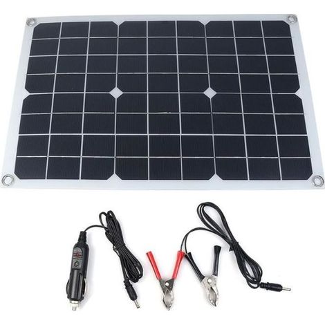 Panneau solaire 20W 12V Monocristallin 5V USB pr charger extérieure 42 x 28cm + chargeur de voiture + clip de crocodile (1/4)