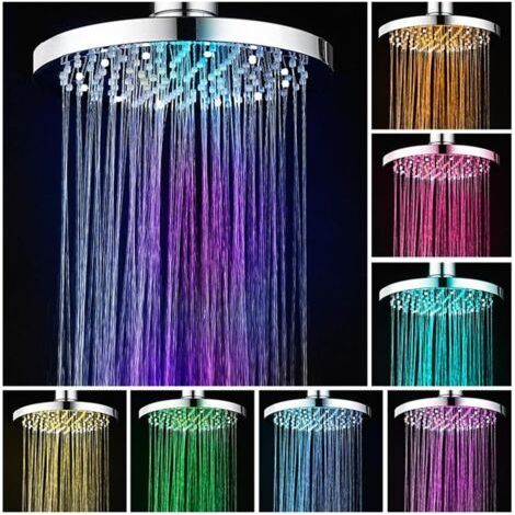 Pommeau de douche LED 20 cm – 7 couleurs changeantes – Économie d'eau – Surface chromée – Universel G1/2 – Installation facile