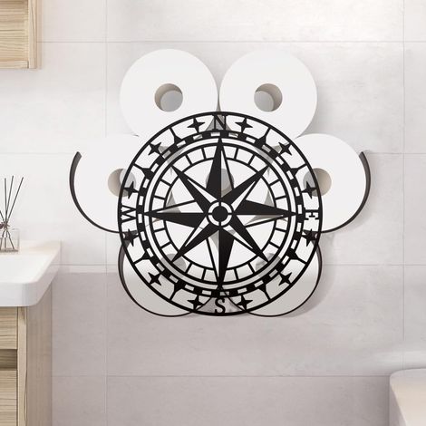 Nautical Compass Metal Toilet Paper Holder Decorative Storage Black Metal Compass for 8 Extra Roll Wall Organiser Fun and Freestanding for Toilets (1/5)