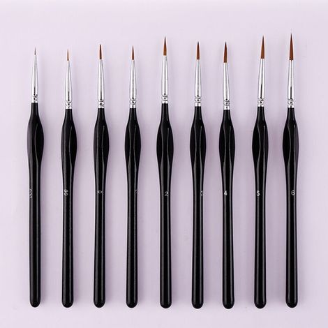 Ensemble de 9 pinceaux à peindre avec détails fins, pinceau, peinture miniature, ensemble de pinceaux pour peinture, aquar, huile, visage, ongles, peinture de maquettes, dessin au trait