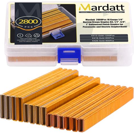 Lot de 2 800 agrafes étroites de calibre 18, 1,27 cm, 1,9 cm, 2,5 cm, finition galvanisée pour agrafeuse pneumatique ou électrique (doré) (1/5)