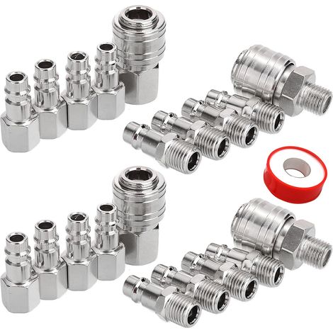 Raccord Rapide Air Comprimé 1/4" BSP, 20 PCS Pneumatique pour Outils, Compresseurs et Tuyaux (1/5)