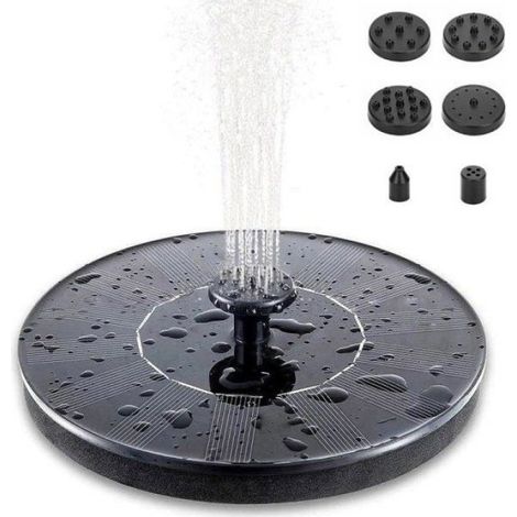 1 Fontaine solaire, 6 buses, panneau 1W, hauteur jet 30-60 cm, ABS PE, pour bassin piscine bain oiseaux (1/4)