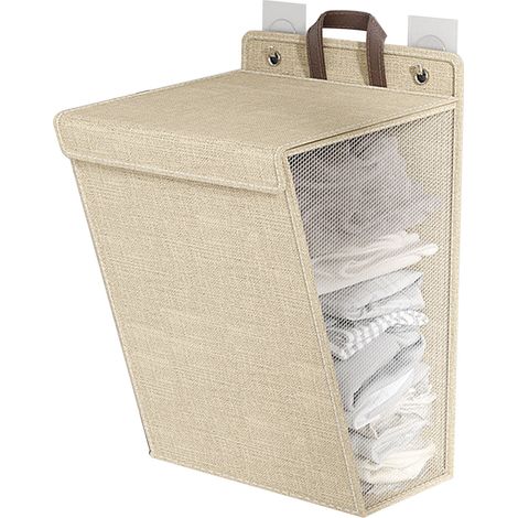 Panier à linge mural pliable en lin beige grand format pour vêtements sales chaussures chaussettes serviettes rangement économie d'espace (1/5)