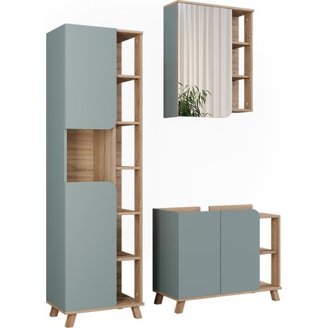 Set di mobili da bagno Karen, Sonoma/blu, 3 parti, Vicco