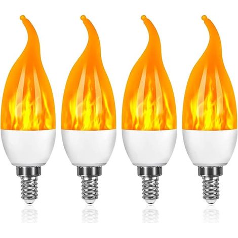 BelleRise - Lot de 4 ampoules LED E14 3W à effet flamme, 3 modes d'éclairage, lampe décorative (1/5)
