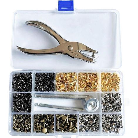 480 jeux de rivets en cuir 6 mm/8 mm/12 mm avec pince à poinçonner et 3 outils de pose