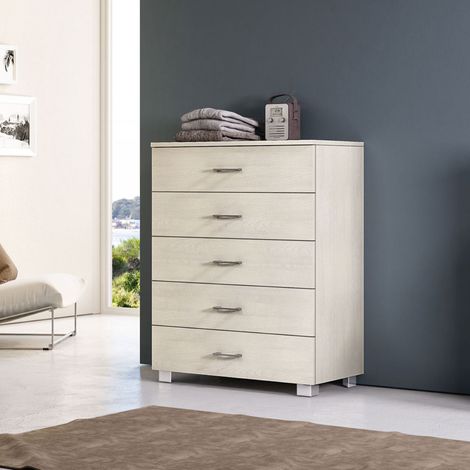 Cassettiera multiuso 81x103h cm con 5 cassetti in legno Olmo Bianco (1/2)