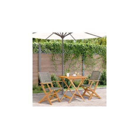Ensemble de bistro 3 pcs gris résine tressée et bois massif (1/5)