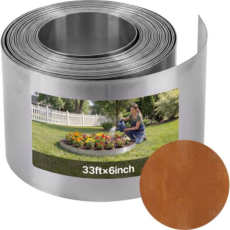 Bordure de Jardin Métal 10 m x 15 cm Bordure de Pelouse Acier Corten pour Massifs de Fleurs, Allées, Délimitation Espace, Aménagement Paysager, Flexible, Grande Couverture, avec Paire de Gants (1/5)