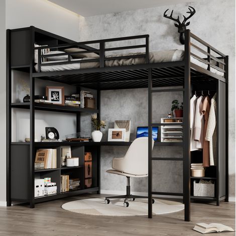 Cama alta con escritorio armario y almacenaje OKMYHOME (1/5)