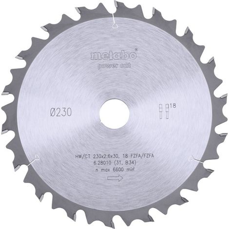 Metabo Sägeblatt "power cut wood - professional", 230x2,6/1,8x30, Z18 FZ/FA 10° (1/3)