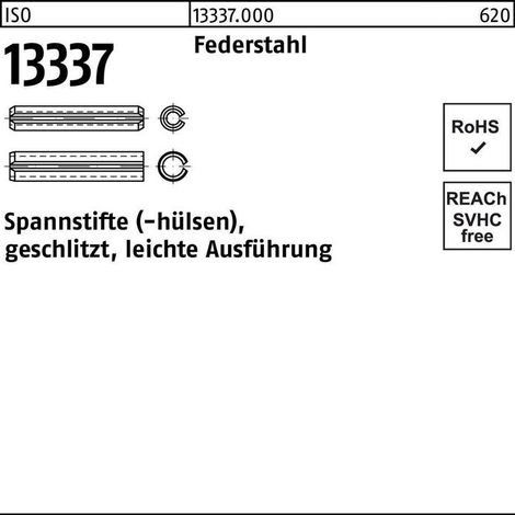 Douille de goupille de serrage ISO 13337 fendue 2x 10 acier à ressort version légère 200 pièces