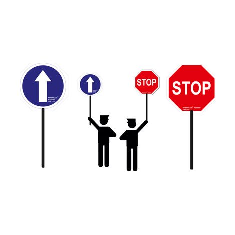 Paleta manual de señalización a dos caras con stop y sentido obligatorio, pvc 2 mm, ø 30 cm (1/2)