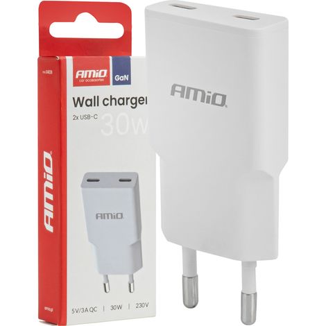Cargador de pared GaN de 230 V y 30 W con 2 puertos USB-C amio-04839 (1/5)
