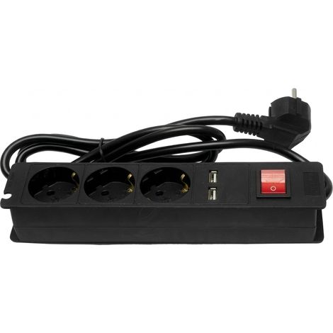 Steckdosenleiste mit 3 Steckdosen und 2 USB-Anschlüssen, Schalter, 3500-W-Netzteil, 1,5 m Kabel