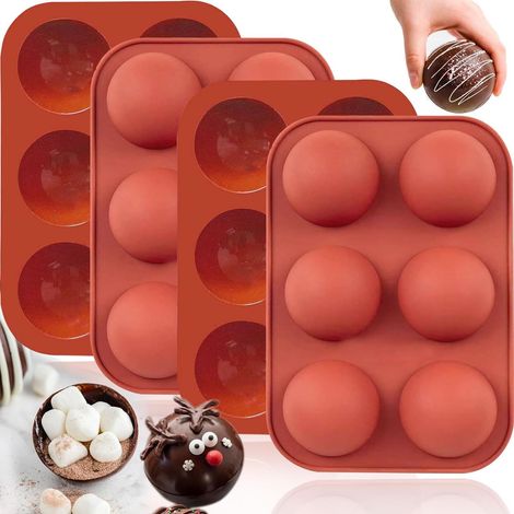Lntyq Packung mit 6 Silikonformen mit halbkugelförmigen Löchern – antihaftbeschichtete Silikon-Kuchenform für Gelee, Pudding, Süßigkeiten, Schokolade – Ziegelrot (1/5)