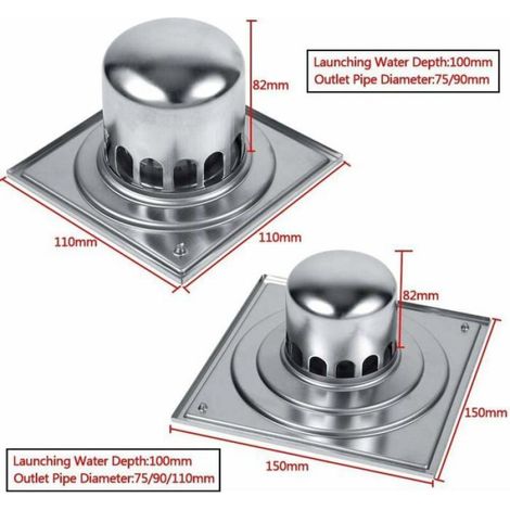Drain De Plancher - Acier Inoxydable 304 - Pour Cuisine Salle De Bain Sous-Sol Garage - 150 X 150 X 82 Mm - 1 Pièce (1/4)