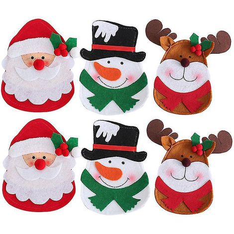 Lot de 6 sacs à couverts de Noël pour décoration de fête.