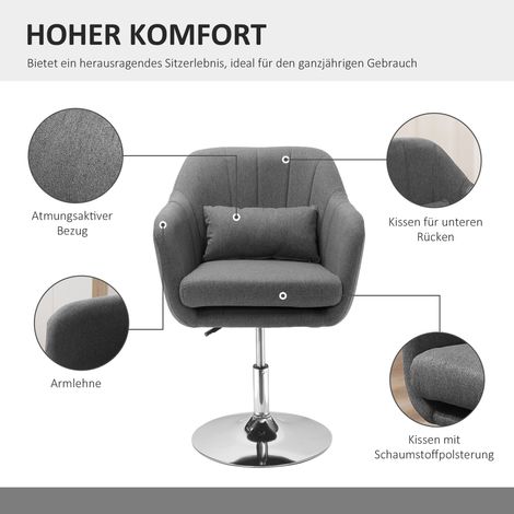 Fauteuil tournant à hauteur réglable, revêtement en polyester imitation lin, cadre en métal, 60 x 60 x 79-91 cm, gris anthracite (1/4)