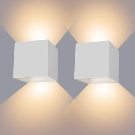 12W Applique Murale Interieur/Exterieur, Lampe Murale LED Etanche IP65 Réglable Lampe Up Down Design 3000K Blanc Chaud Appliques Murales pour Salon Chambre Chemin Lot de 2(Blanc) (1/5)