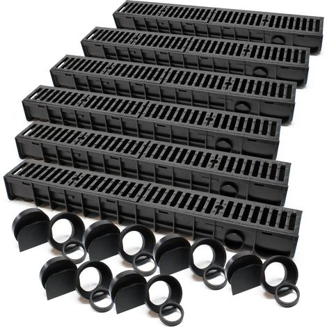 Wiltec – Caniveau de douche 6x1 m – Grille en fonte 25 t – Drainage eaux usées – Pour parkings et terrasses – Installation rapide