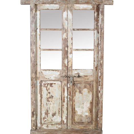 Alte mittelalterliche Tür aus Massivholz und Eisen für den Innen- oder Außenbereich mit Rahmen und Glas (1/4)