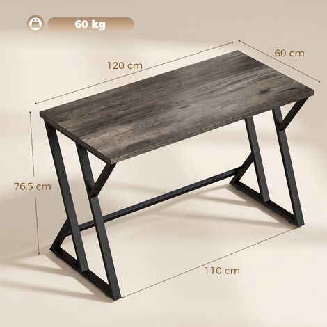 Schreibtisch Computertisch 120x60cm Bürotisch mit Z-förmigem Metallfuß, Holzoptik, Industriedesign für Büro, Grau (1/5)