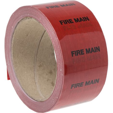 Ruban de marquage pour tuyaux Rouge, Texte: Fire Main PP, Vinyle, largeur 50mm x Longueur 33m ( Prix pour Bobine de 33 Mètres )