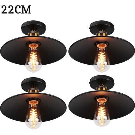 22cm Plafonnier Vintage Rétro E27 Lustre Suspension Luminaire pour Chambre Escalier Salon Noir 4PCS (1/5)